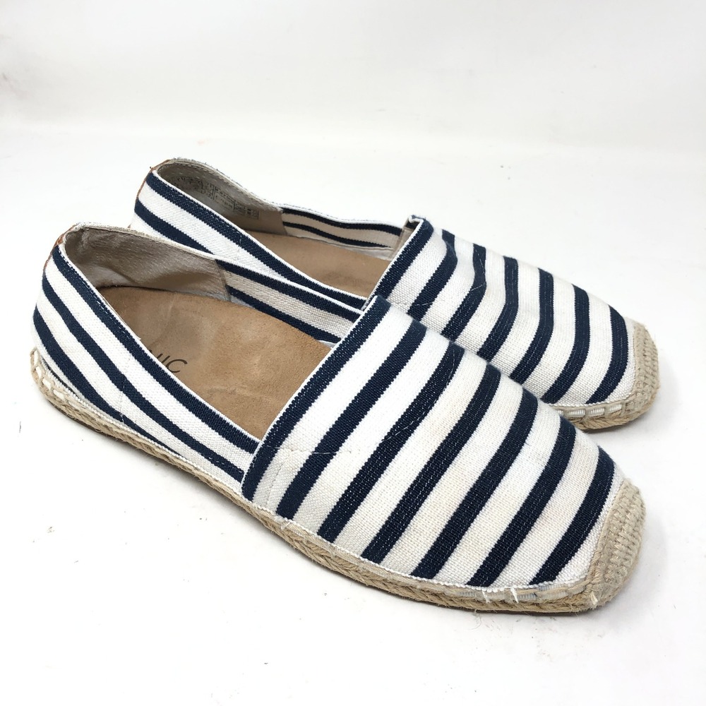 Vionic Womens 8.5 Valeri Espadrille Navy White Striped Canvas Flats